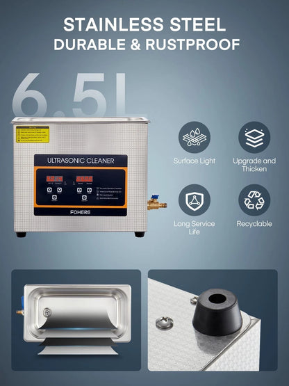 Ultrasonic Cleaner with Heater and Timer, Stainless Steel 6.5L, Silver