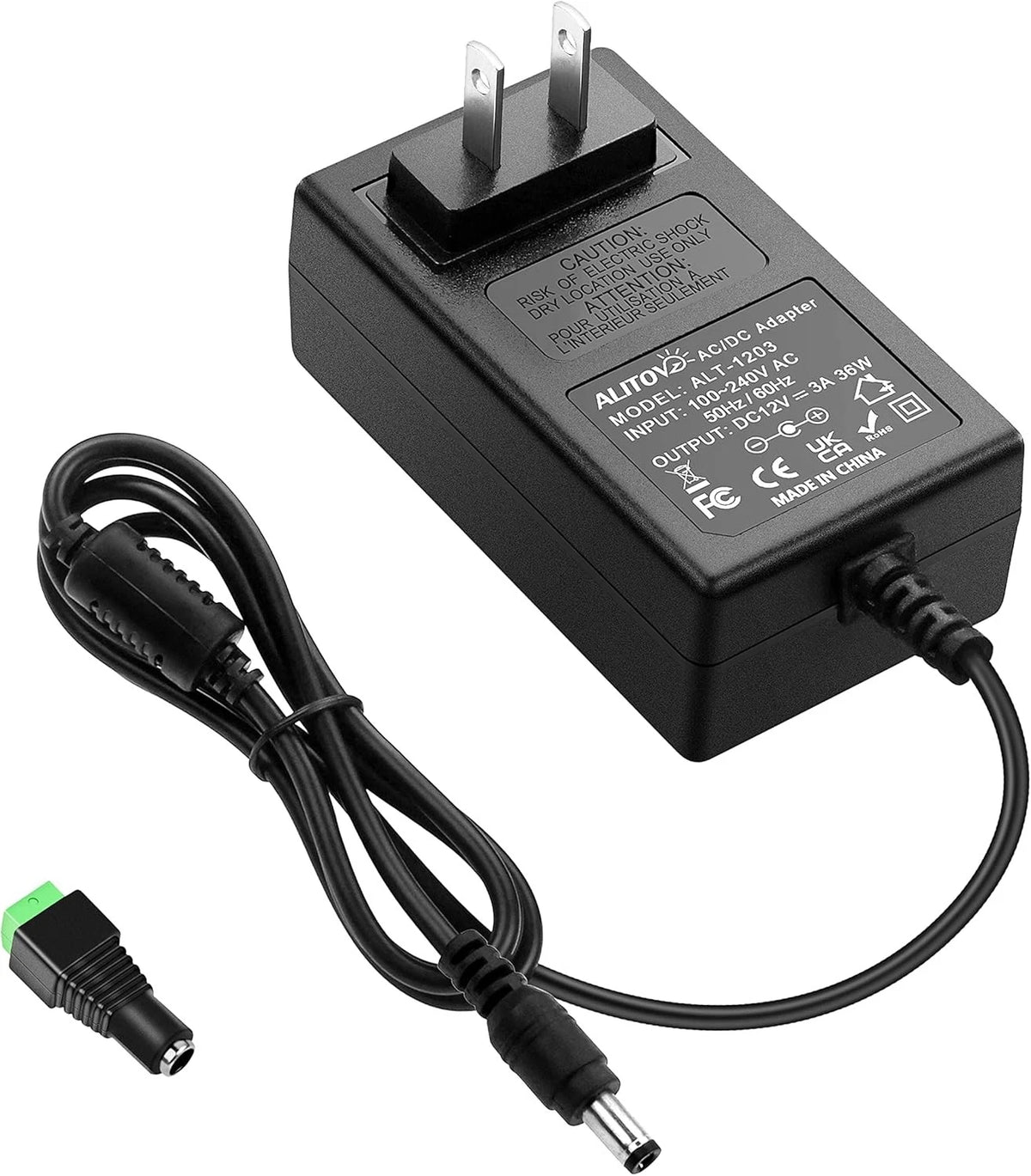 ALITOVE 12V 3A Power Supply Adapter 100~240V AC to DC 12 Volt 3 Tip, Black