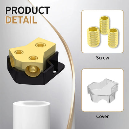 RVBOATPAT 12V Power Distribution Block Car Audio Amp Splitter 2 Way Golden