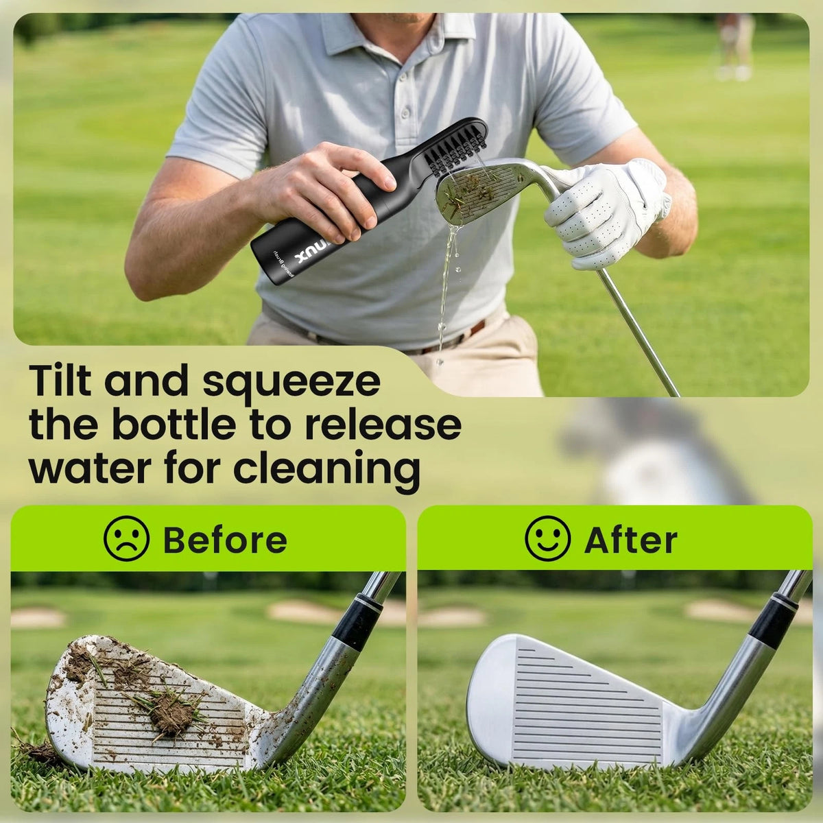 Quwiunx 3-in-1 Golf Club Brush Cleaner Kit with Rotating Protective Black