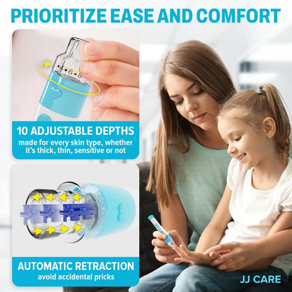 JJ CARE Lancing Device, Lancet Pen with 10 Adjustable Depth White and Blue