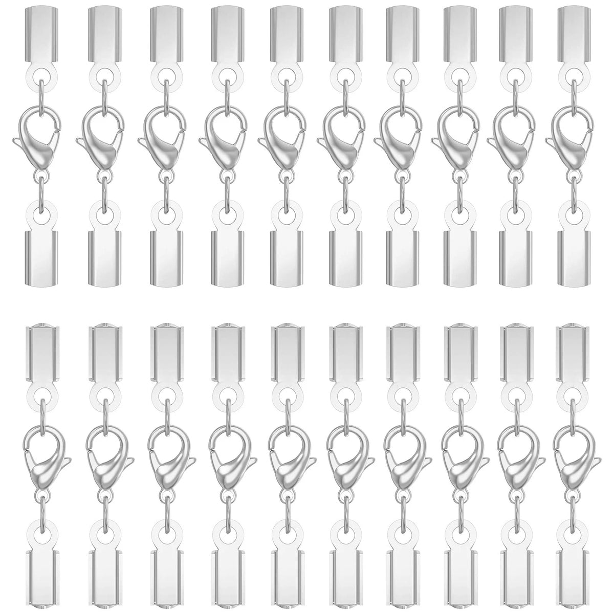 Qulltk 20Sets Cord End Caps with Lobster Clasp Connector,316 20Pcs Silver