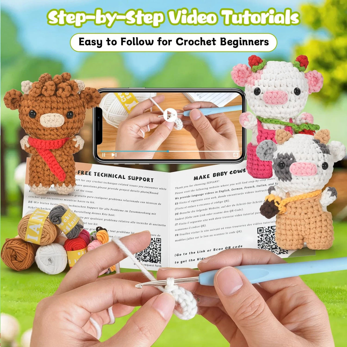 Zepiany Crochet Kit for Beginners 3 PCS Amigurumi Animal Cows cow kit