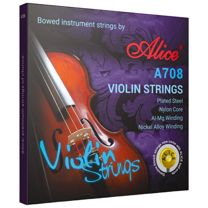 Violin Strings, Alice 4/4 Strings Full Set Nylon core, Multicolor
