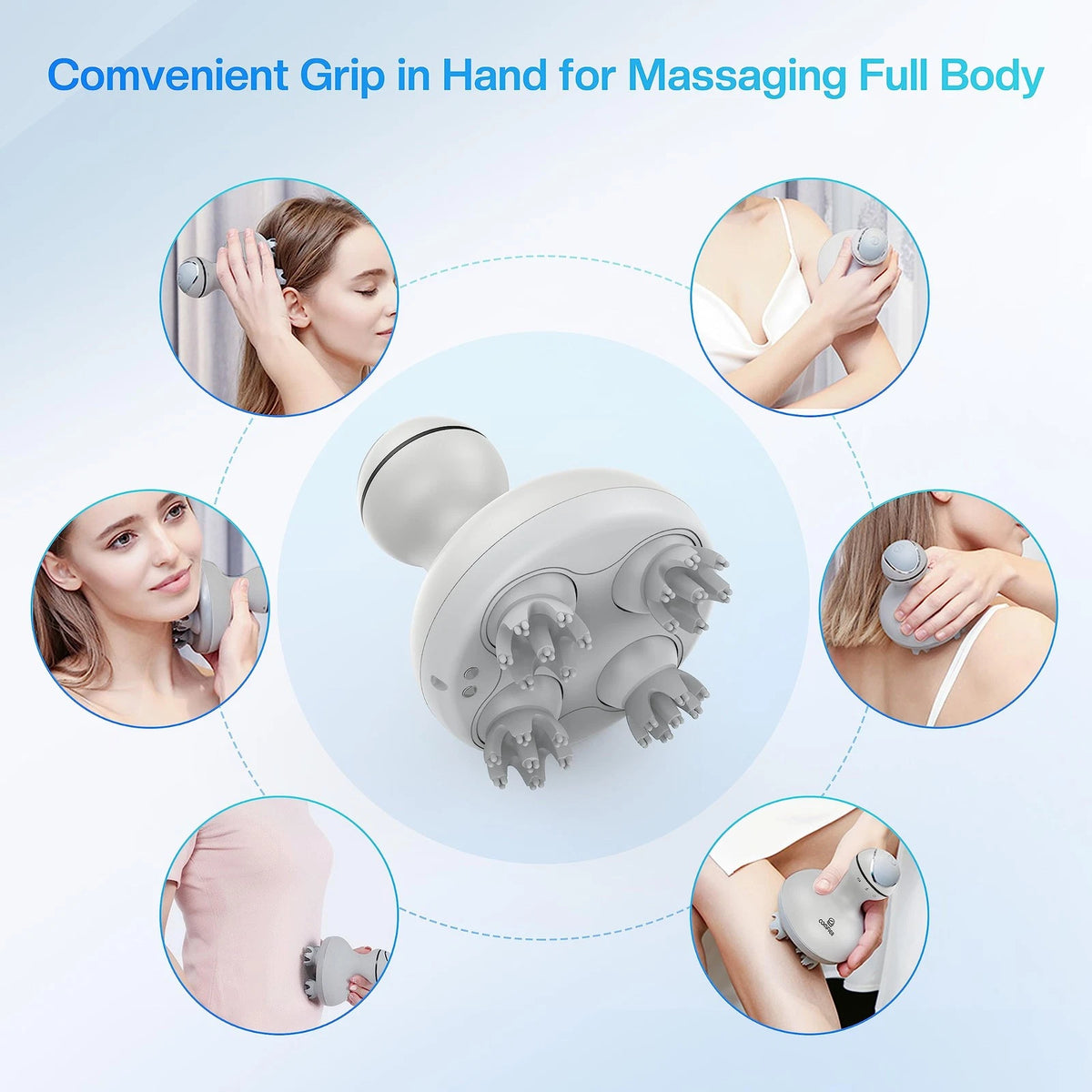 COMFIER Electric Scalp Head Massager with 4 Soft Silicone 7 Piece Set, Gray