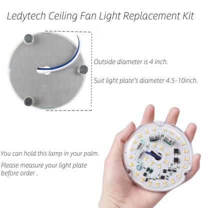Ledytech 4 inch LED Retrofit Light Kit for Ceiling Fan 3CCT 3000K 4500K 6000K