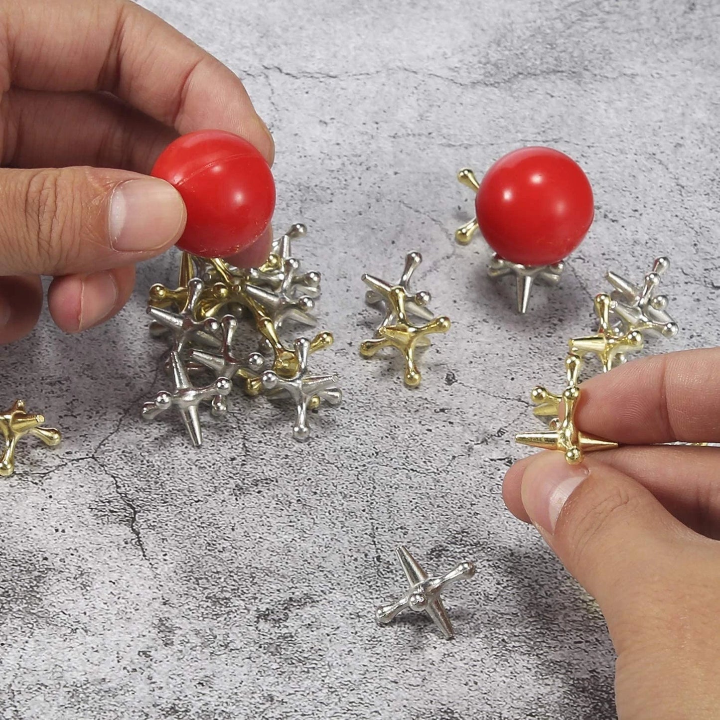 Legigo Retro Metal Jacks Game Set- 60 PCS Jax with 6 Red Medium, 6 Set