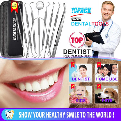 G.CATACC 10 Pack 11 Piece Set, 10 Dental Tools Set With Case - Black