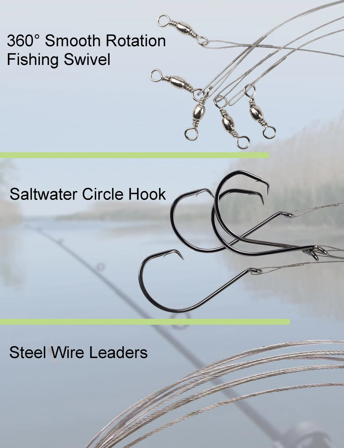 YVUDW Circle Hook with Steel Wire Leaders for Fishing Small, 1/0, 30 Pcs