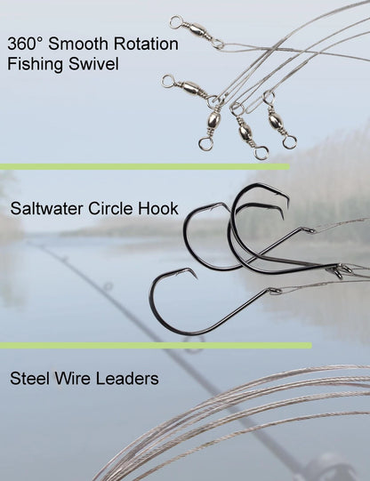 YVUDW Circle Hook with Steel Wire Leaders for Fishing Small, 1/0, 30 Pcs
