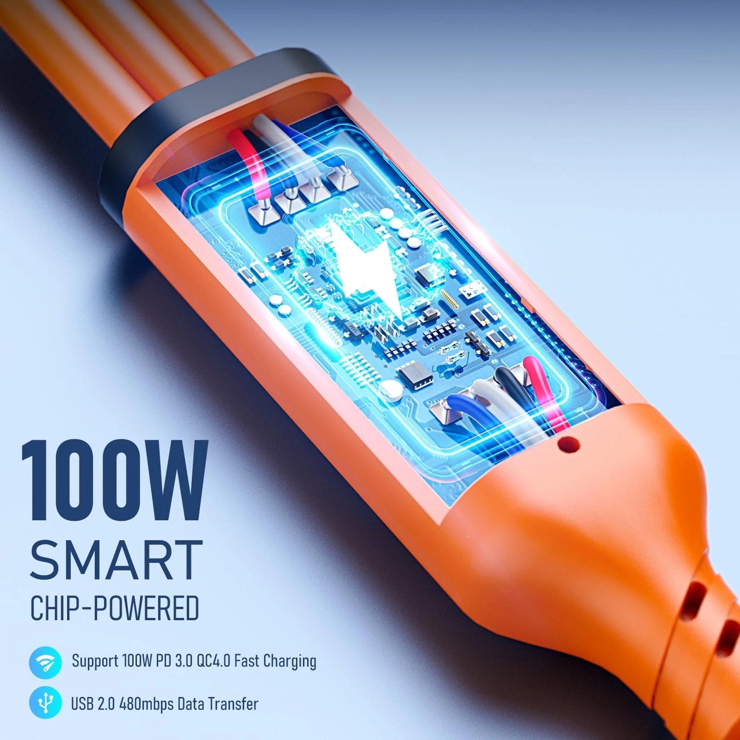 Travel Essentials 3 in 2 Multi Charging Cable 100W USB A/C to Dual Orange