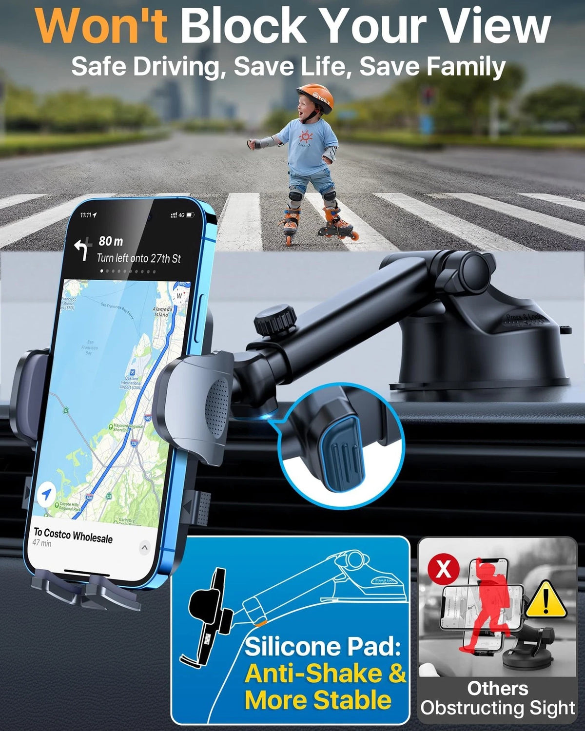 HTU 【98+LBS Strongest Suction & Military-Grade】 Ultimate Car Phone Black