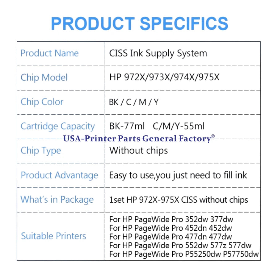 972-975 CISS Continuous Ink Supply System For HP 352dw 377dw 477dn/dw 452dn/dw