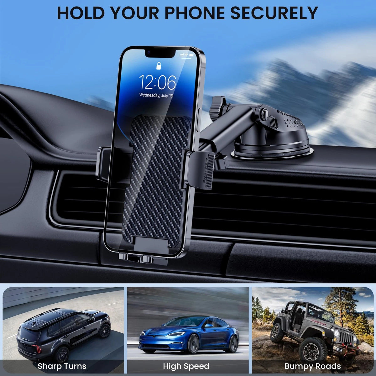 BIVGAZA Phone Holder Car [Military-Grade Suction] Universal Black