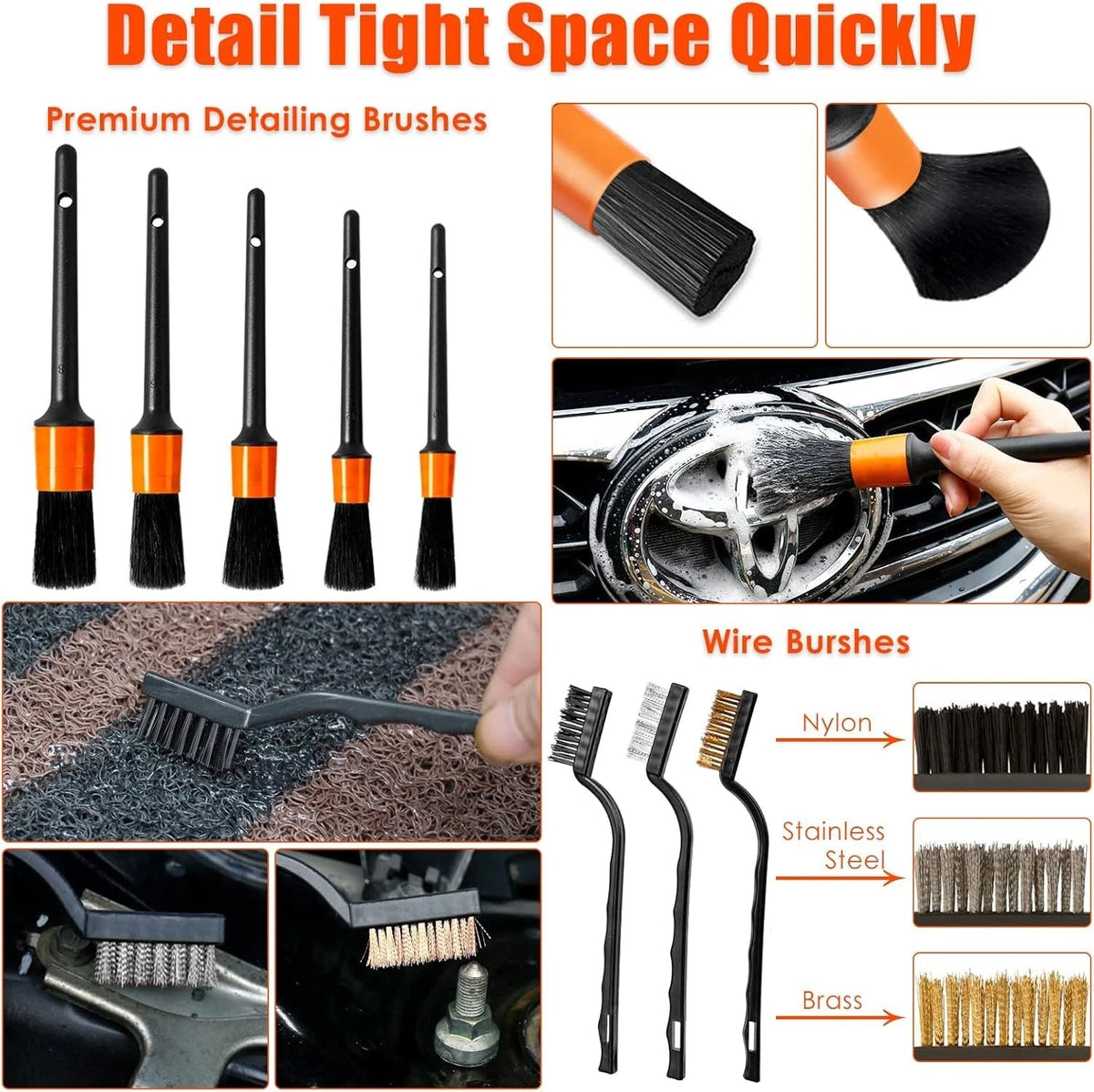 Viewsun Car Cleaning Kit, Orange 17pcs Interior Detailing 17PCS,