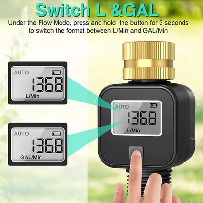 Water Flow Meter Digital 3/4 GHT For Outdoor Hose 99999L Total Flow LCD Screen