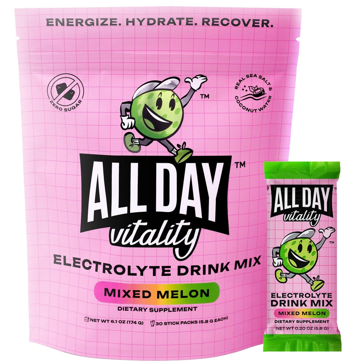 ALL DAY Vitality Pickleball Electrolyte Powder Packets | No Sugar, 30 Count