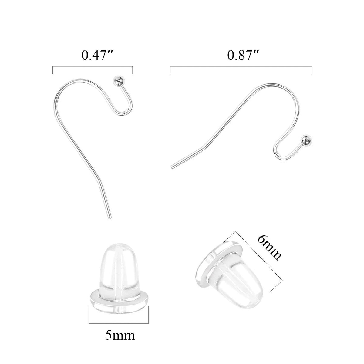 Earring Hooks Silver Plated Hypoallergenic Ear Wires for 0.87 inch, A-Silver