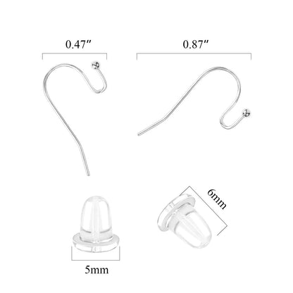 Earring Hooks Silver Plated Hypoallergenic Ear Wires for 0.87 inch, A-Silver