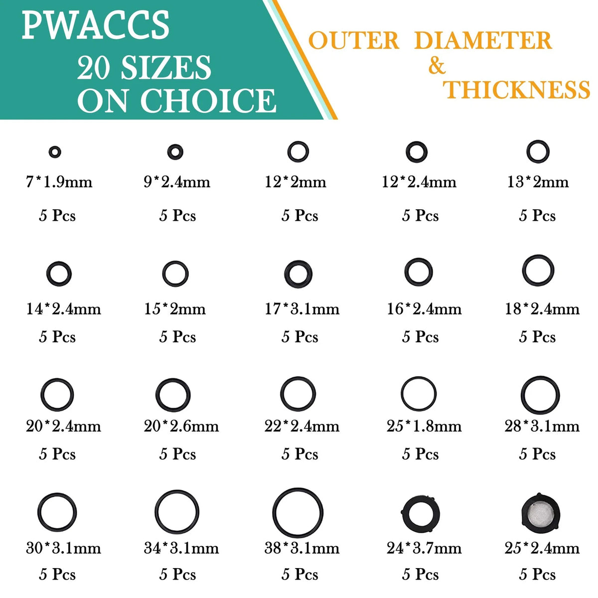 PWACCS High Pressure Washer O Ring Kit, Replacement Rubber for Black