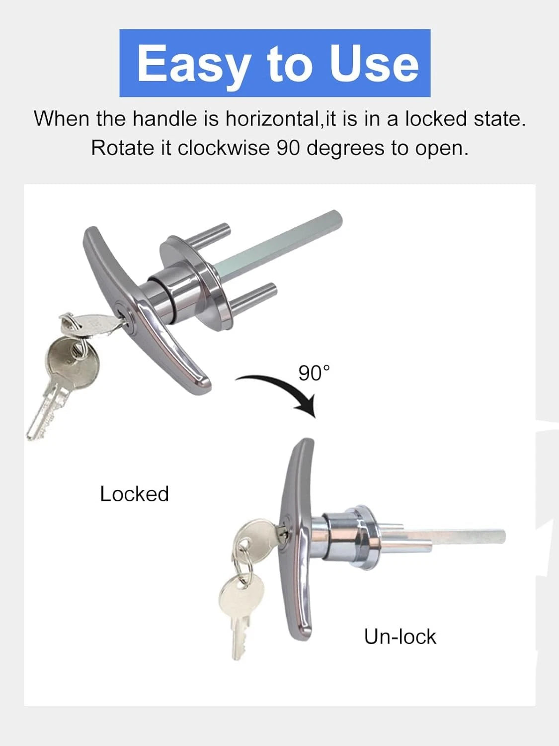 Garage Door Lock T-Handle Locks Latch Replacement Parts with 4 Keys, Nickle