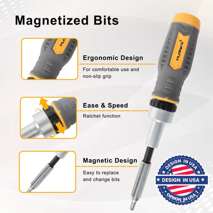 MULWARK Screwdriver Bit Set & Socket Kit, 77-Pieces Ratcheting Orange