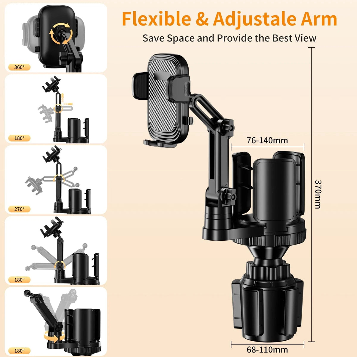 Phone Holders for Your Car, 2 in 1 Cup Holder Mount with Black
