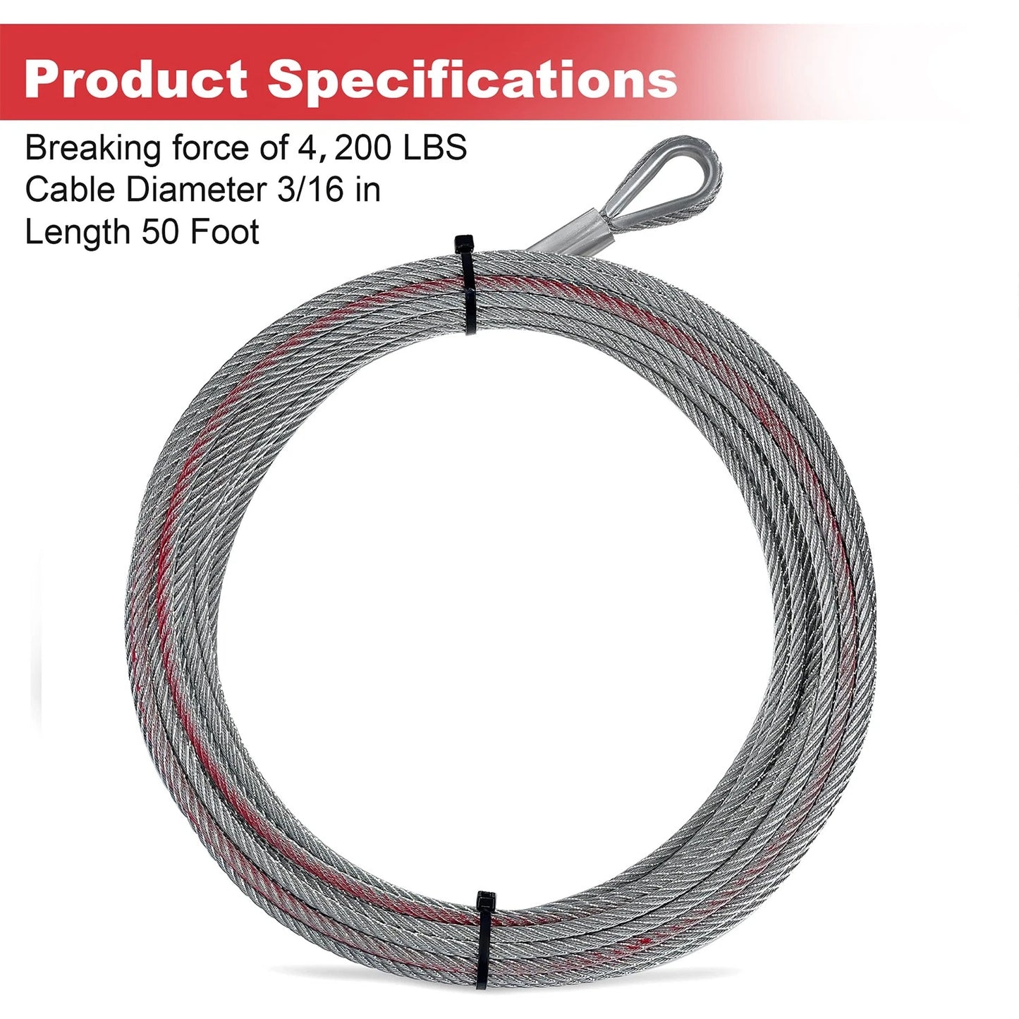 Winch Cable, 3/16 Inch x 50 feet 15103.51 for 2004-2007 Yamaha YXR66F Rhino 660