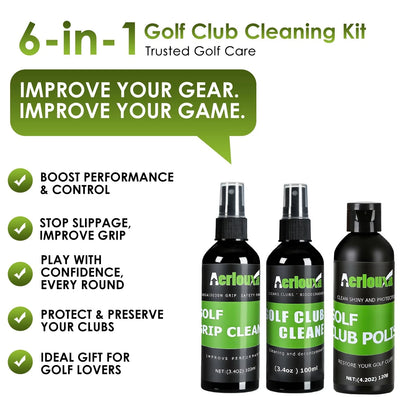 Aerlouxa 6-in-1 Golf Club Cleaning Kit - Cleaner, Grip Black