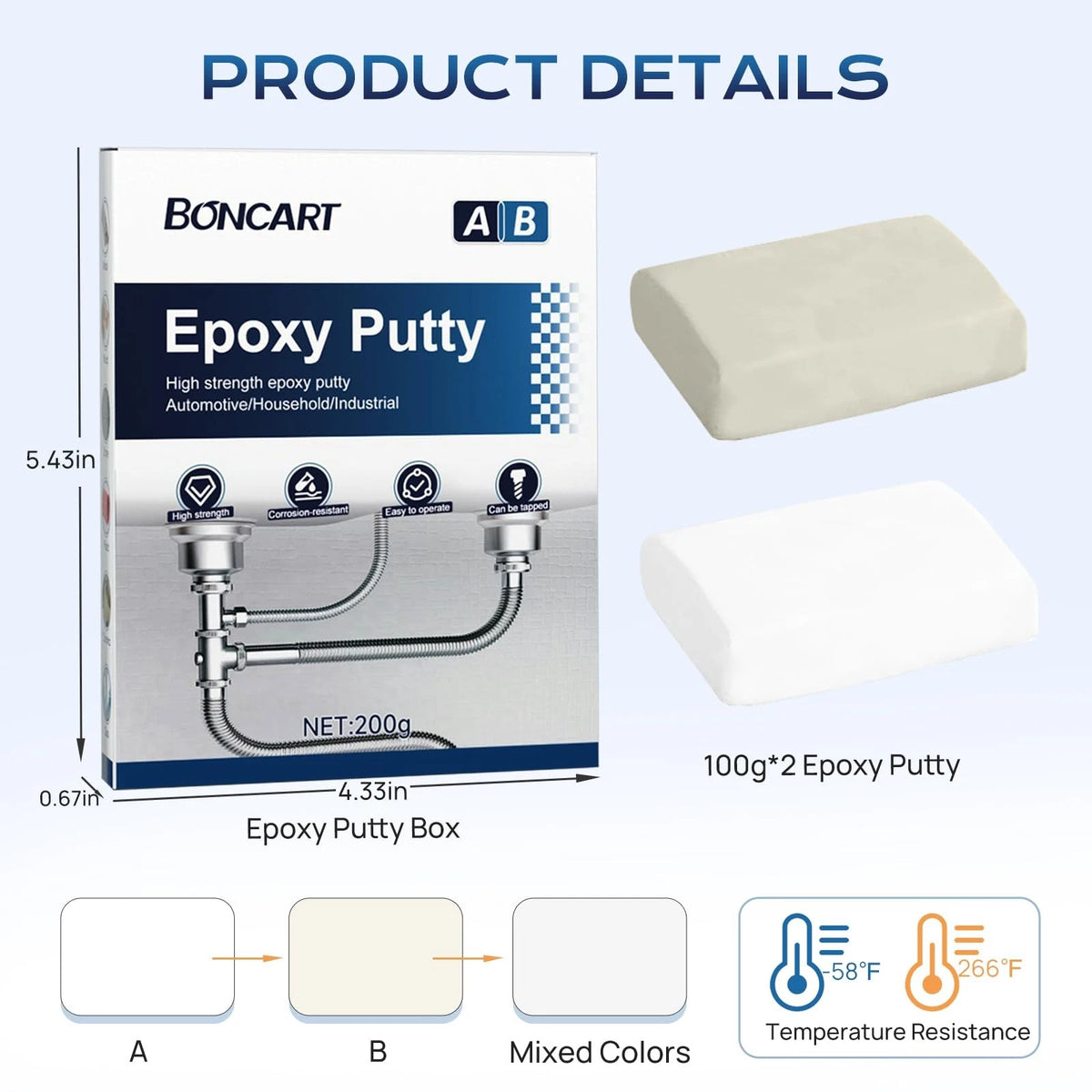 Boncart Epoxy Putty, 200g Fast Repair AB 200g, White