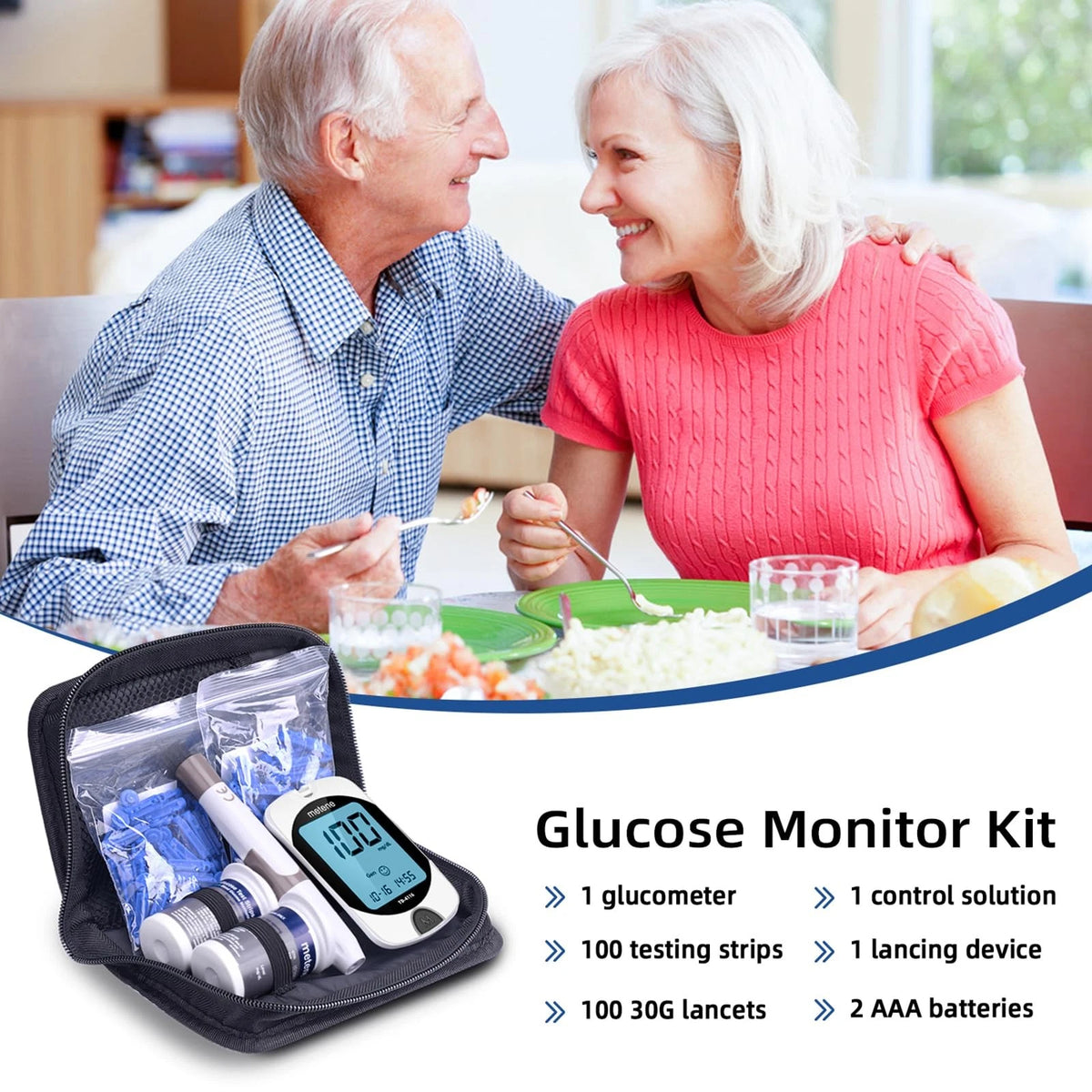Metene TD-4116 Blood Glucose Monitor Kit, 100 Glucometer 207 Piece Set