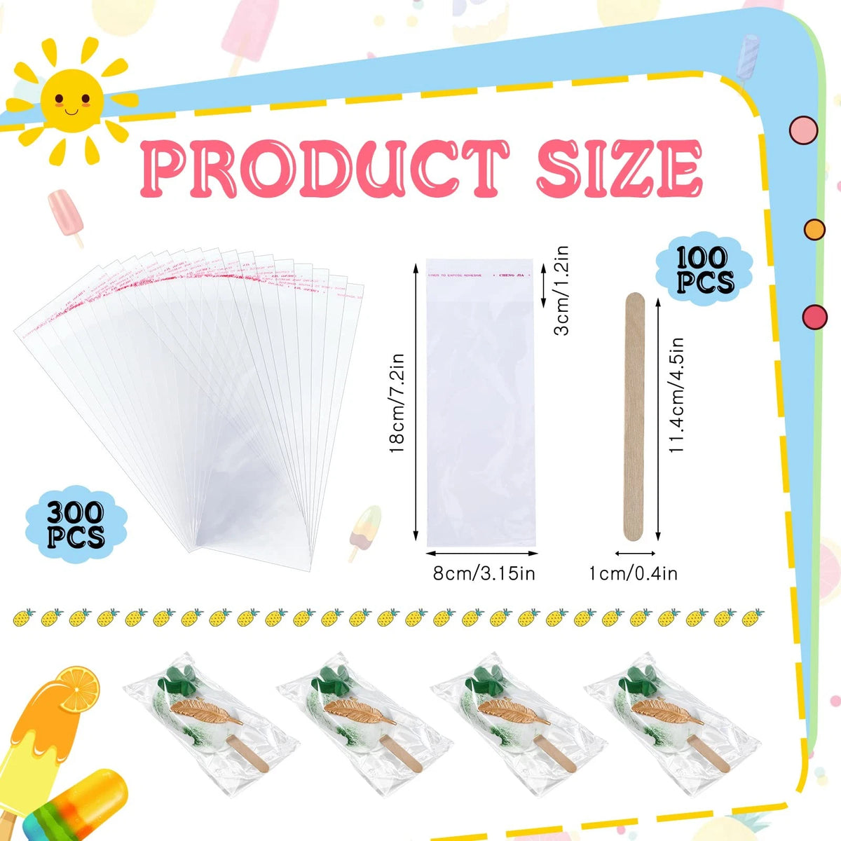 Yexiya 400 Pcs Ice Lolly Bag and 8.27 x 3.15 x 4.49 inches, Clear