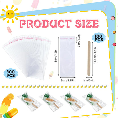 Yexiya 400 Pcs Ice Lolly Bag and 8.27 x 3.15 x 4.49 inches, Clear