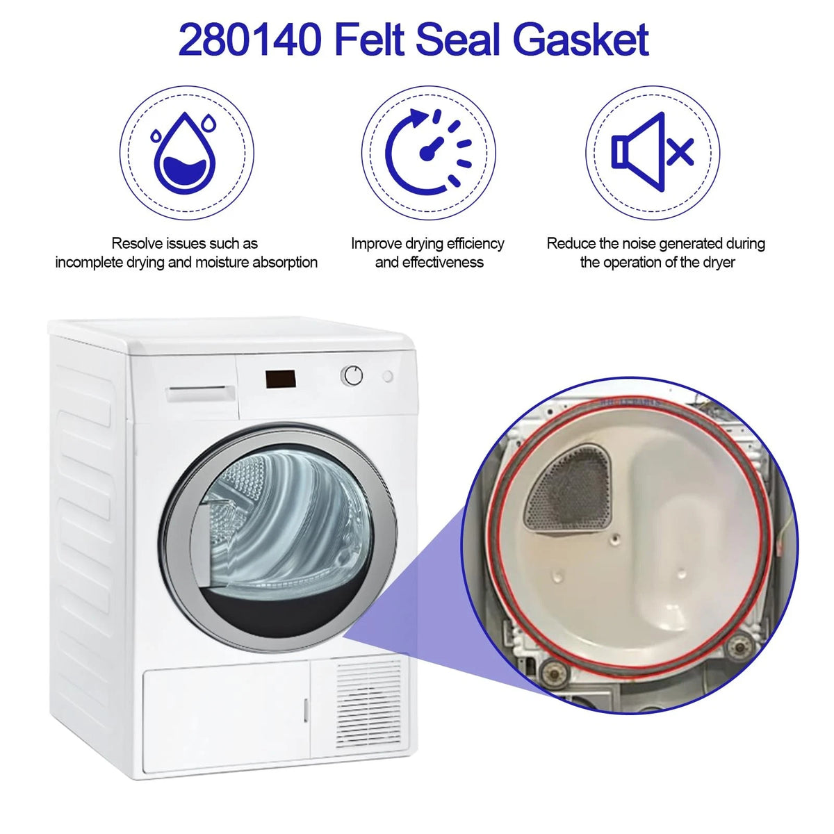 280140 Dryer Drum Felt Seal Gasket Compatible With Whirlpool Maytag Kenmore...