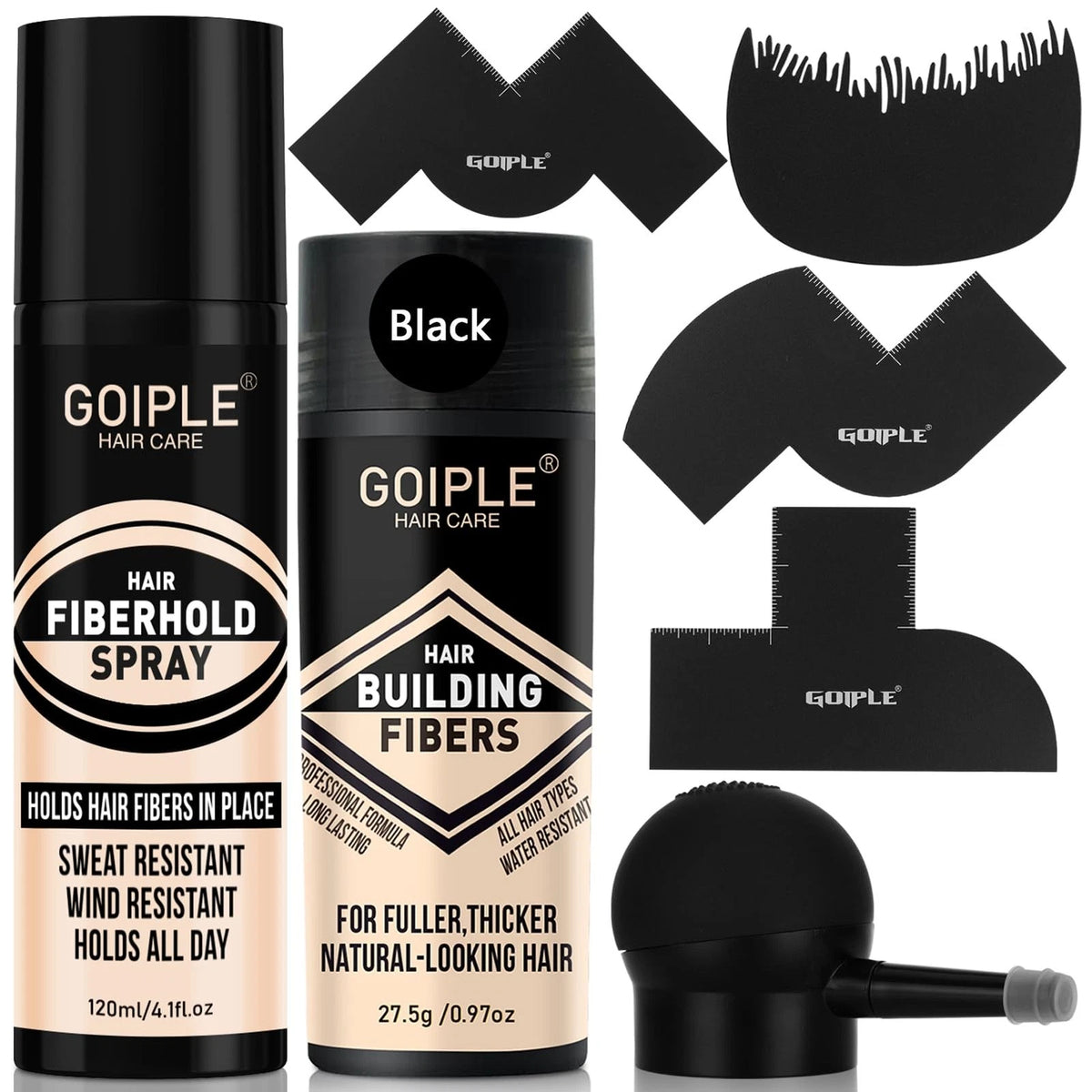 Hair Thickening Fibers&Pump Applicator Set 0.24 Ounce (Pack of 4), Black