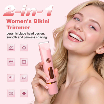 Bikini Trimmer for Women, Electric Razors Shaver with LCD Pink