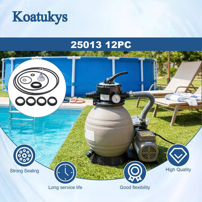Koatukys Sand Filter Pump Replacement Parts for Intex 25013 Kit(12PCS), Black
