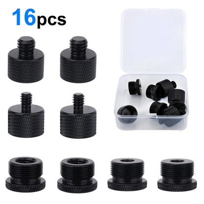 16pcs Mic Stand Adapter Parts Set, 5/8 to 3/8 & 1/4 Aluminum black
