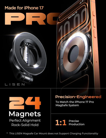 LISEN for MagSafe Car Mount iPhone 17 Pro Max [24 Driver Setup, Black