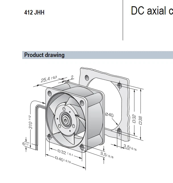 Ebmpapst 412JHH Axial Fan 12VDC 0.27A 3.3W 13000RPM 40*40*25mm Cooling Fan