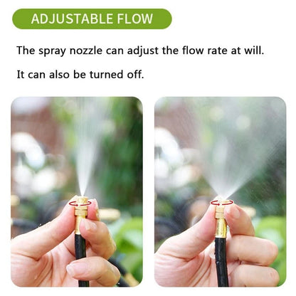 Garden Watering System, Greenhouse Mist Drip Irrigation 65FT, Black & Gold