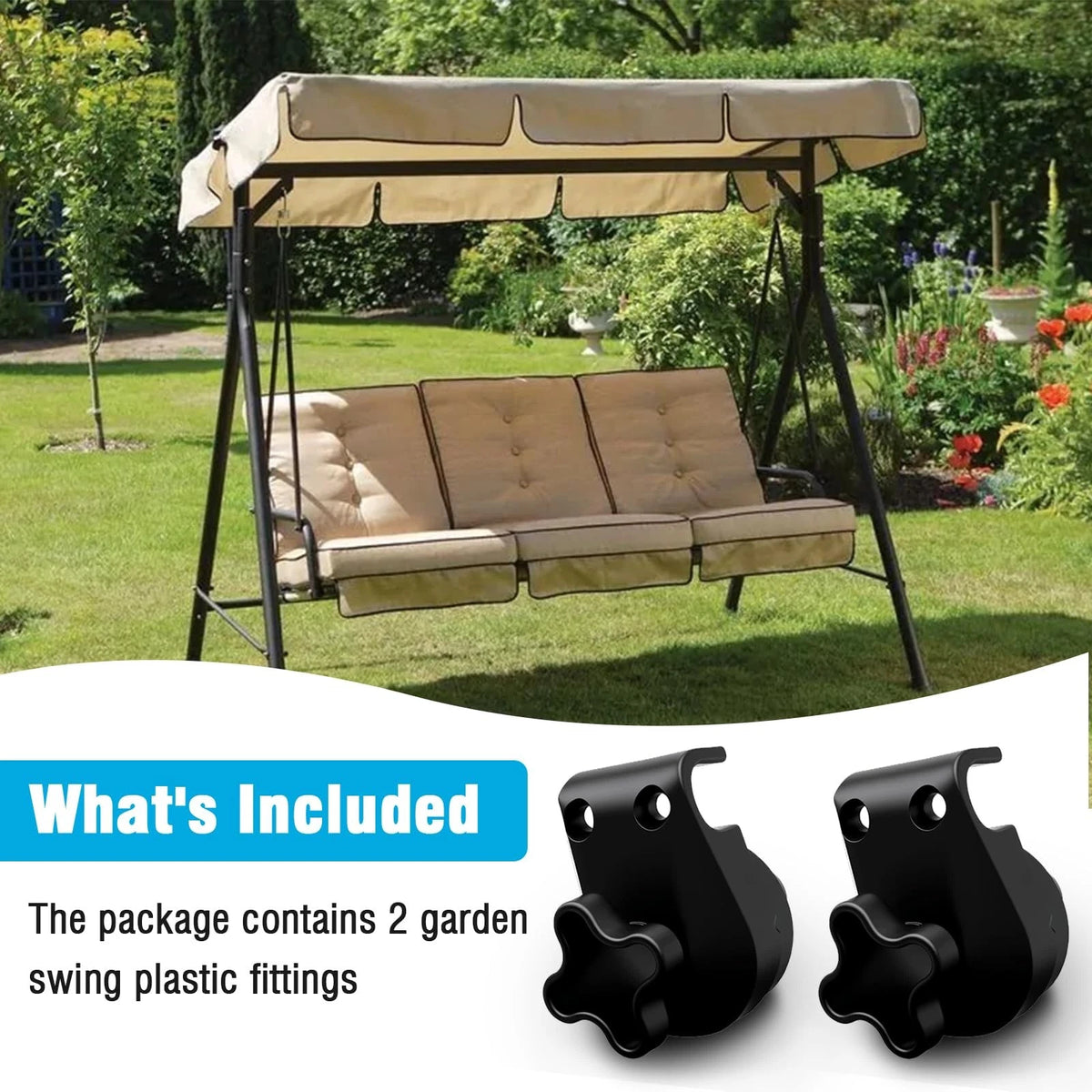 2 Pcs Garden Swing Plastic Fittings - Porch Patio Frame Parts to Black