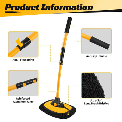 Ordenado 15° Curved Car Wash Brush with Long Handle, 22.8", Black and Yellow