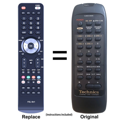 EUR643806 Replace Remote Control For Technics CD Changer SLPD888, SLPDAA8