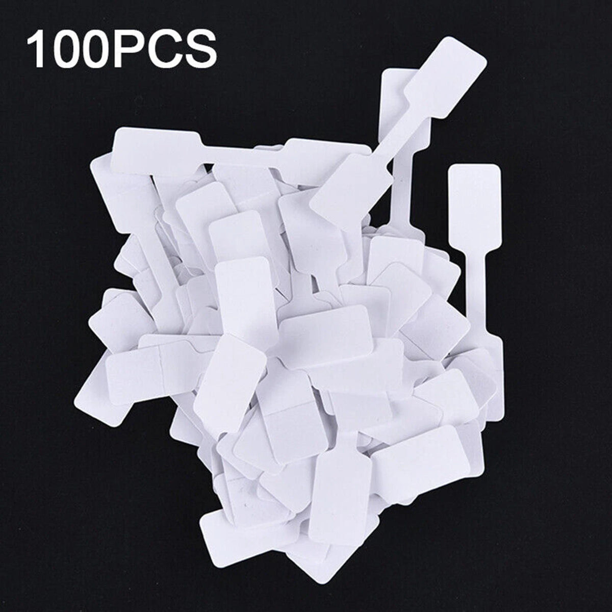 100x White Square Head Adhesive Price Label Tags with Hanging String uu