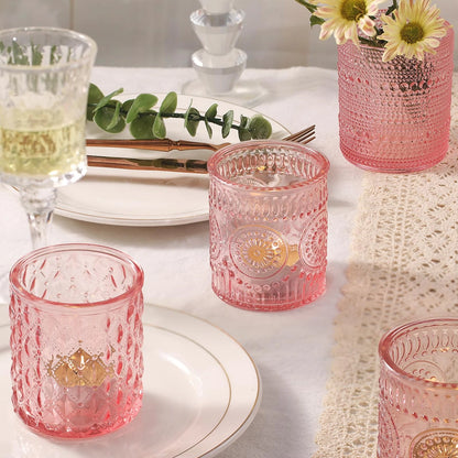 DARJEN 12 Pack Pink Candle Jars for Making Candles- 3 Styles Glass
