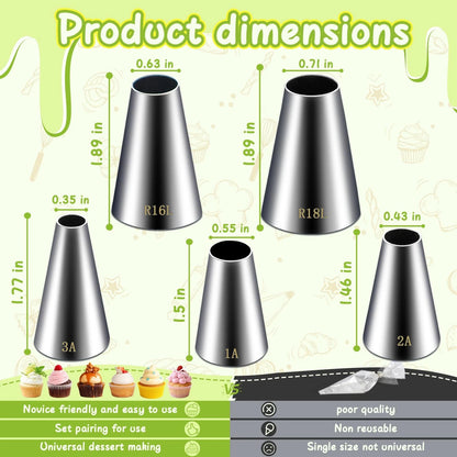 Hendiy 5 Pieces Large Round Piping Tip, Stainless standard, Big round-5pcs