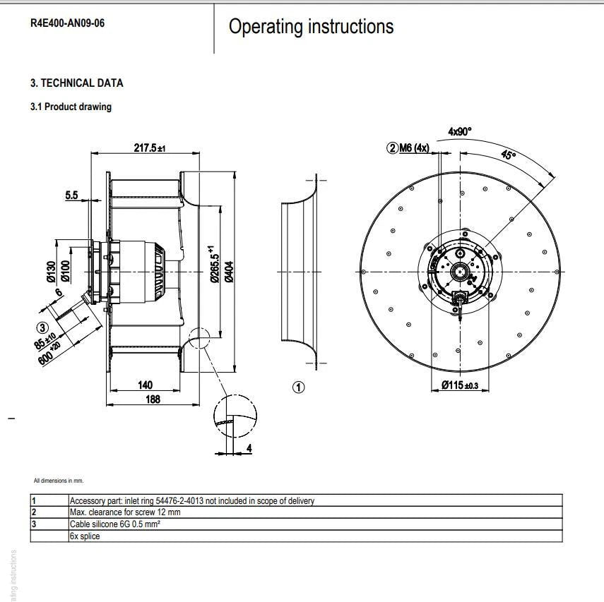 Ebmpapst R4E400-AN09-06 Centrifugal Fan AC 230V 695W Φ400MM IP54 EBM Cooling Fan