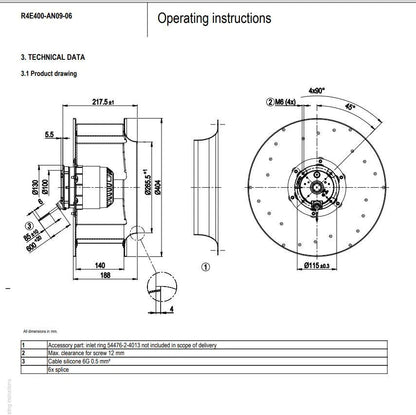 Ebmpapst R4E400-AN09-06 Centrifugal Fan AC 230V 695W Φ400MM IP54 EBM Cooling Fan