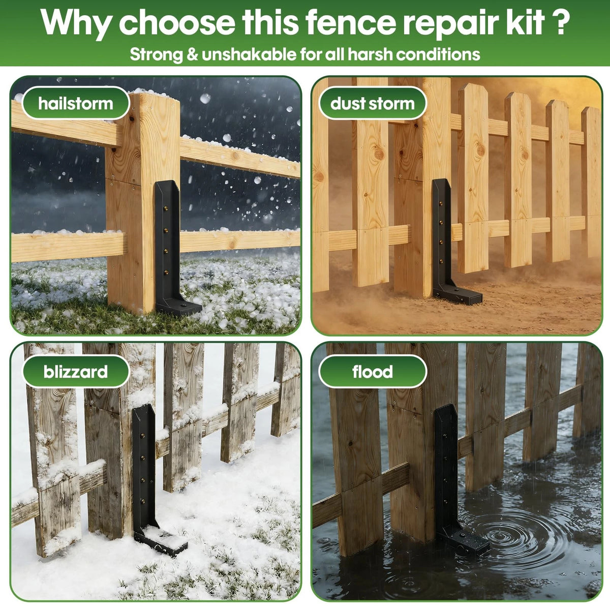 Fence Post Repair Kit 1 Pack, 8mm Double-Layer 29.67"H x 1.8"W, black